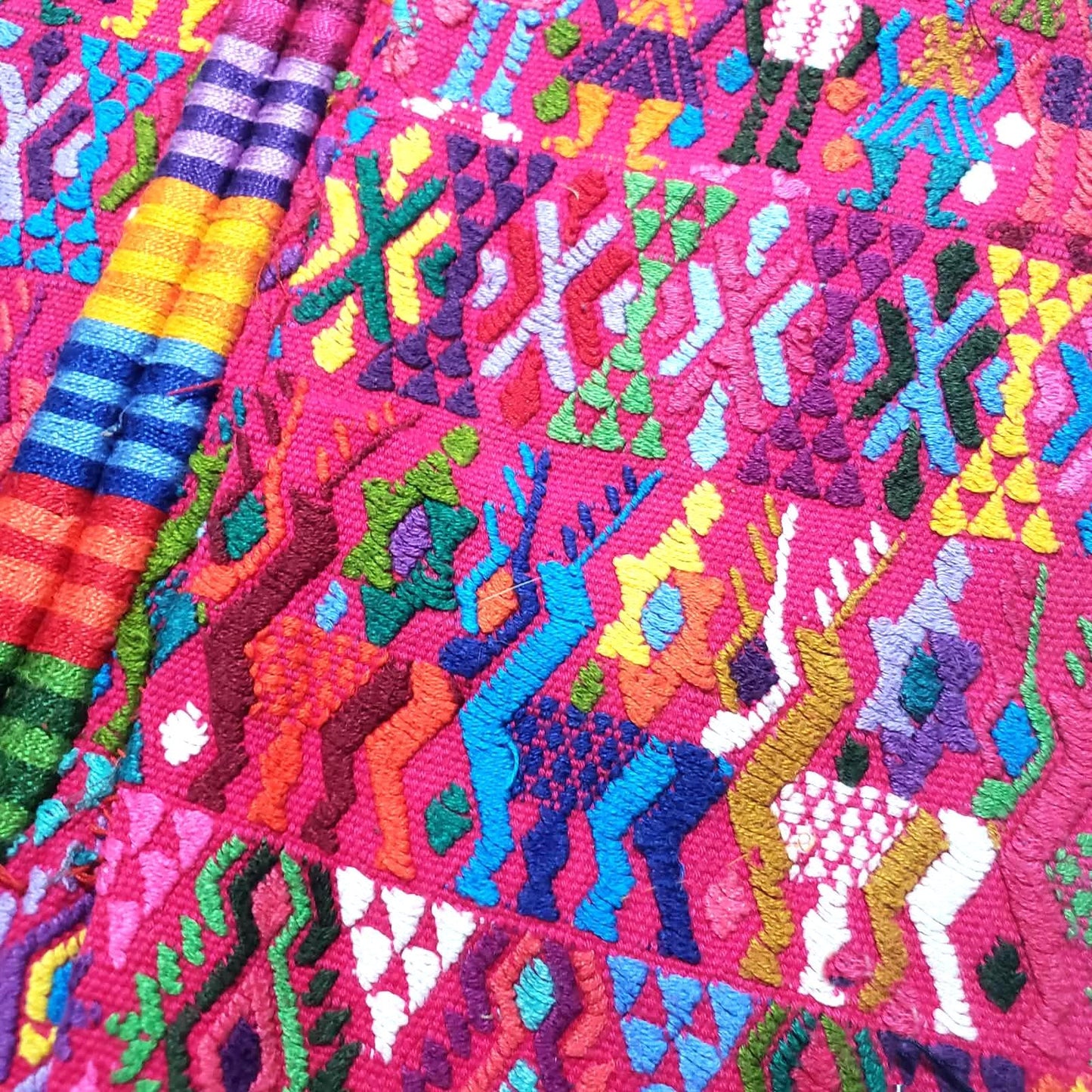 Handwoven Guatemalan Huipil Top - Tactic Coban Traditional Embroidered Cotton Blouse with Deer & Geometric Motif, Large