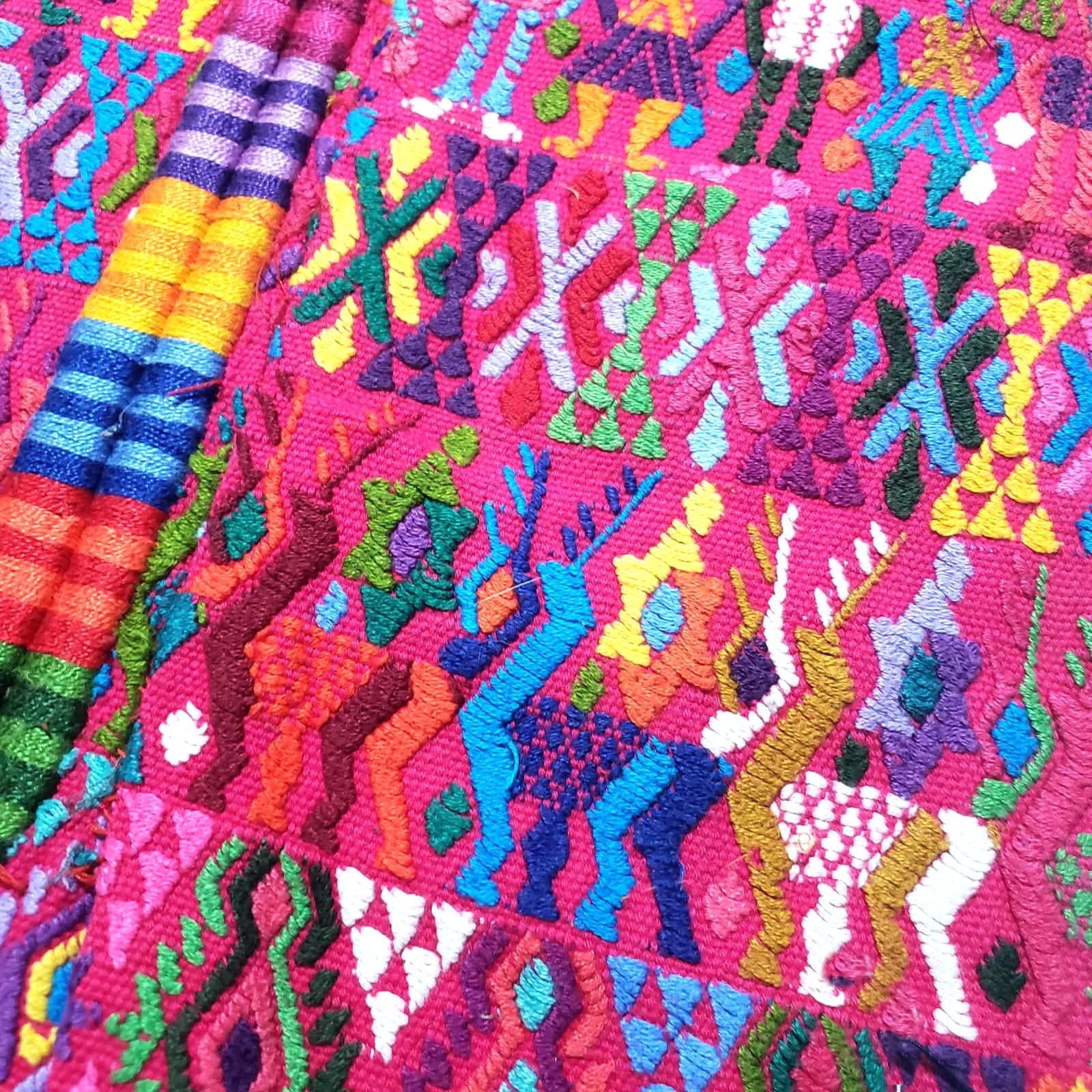 Handwoven Guatemalan Huipil Top - Tactic Coban Traditional Embroidered Cotton Blouse with Deer & Geometric Motif, Large