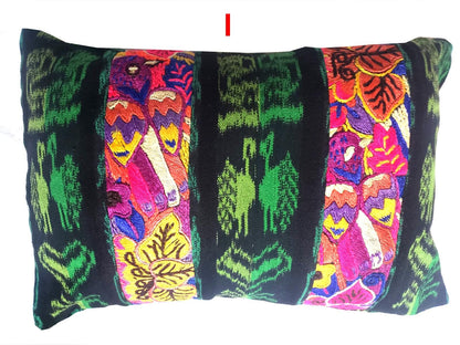 Guatemalan Hand-Embroidery Floral Pillow Case, Cushion Cover 12x18 Indigo Red color