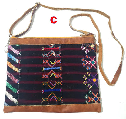 Guatemalan Leather Huipil Crossbody Clutch: Mayan Woven Purse