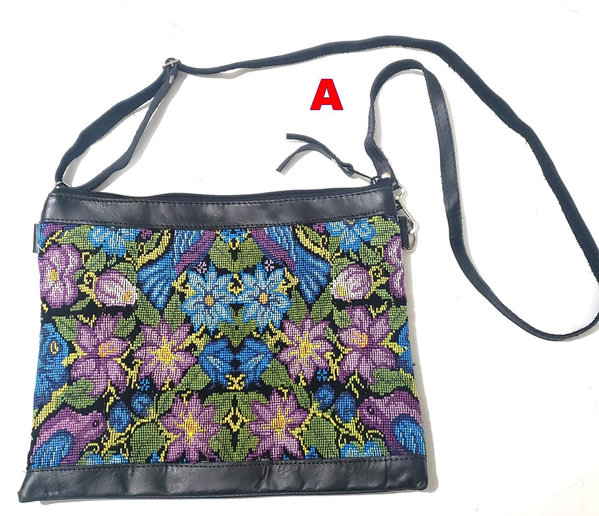 Guatemalan Leather Huipil Crossbody Clutch: Mayan Woven Purse
