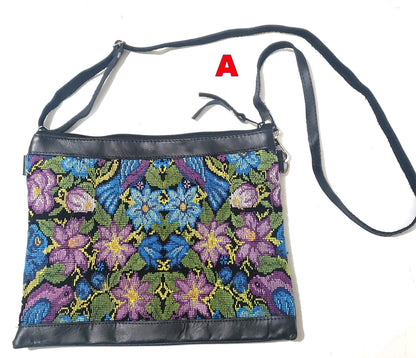 Guatemalan Leather Huipil Crossbody Clutch: Mayan Woven Purse