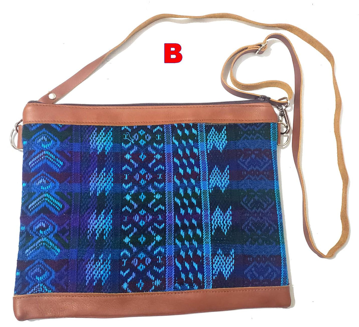 Guatemalan Leather Huipil Crossbody Clutch: Mayan Woven Purse