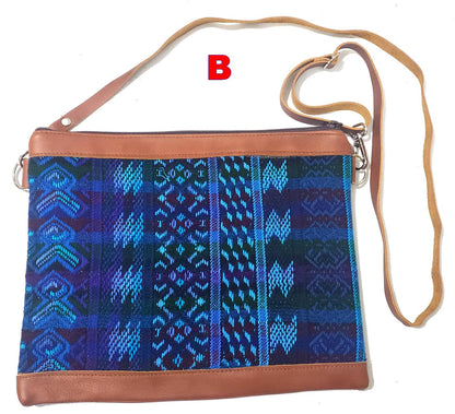 Guatemalan Leather Huipil Crossbody Clutch: Mayan Woven Purse