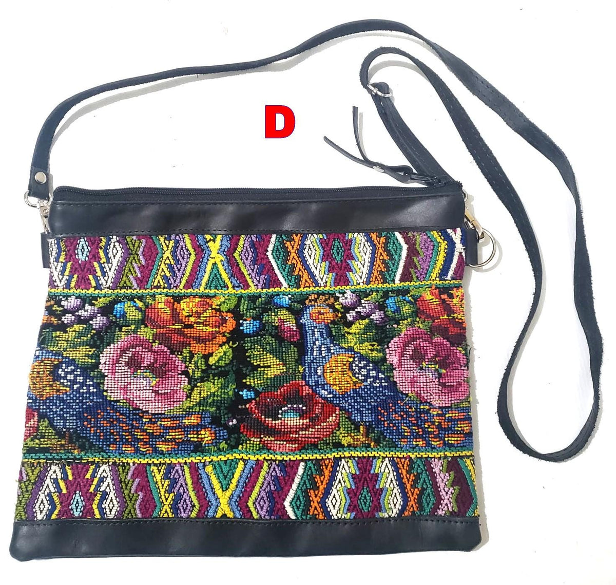 Guatemalan Leather Huipil Crossbody Clutch: Mayan Woven Purse