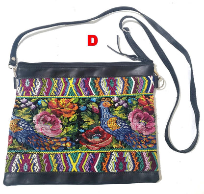 Guatemalan Leather Huipil Crossbody Clutch: Mayan Woven Purse
