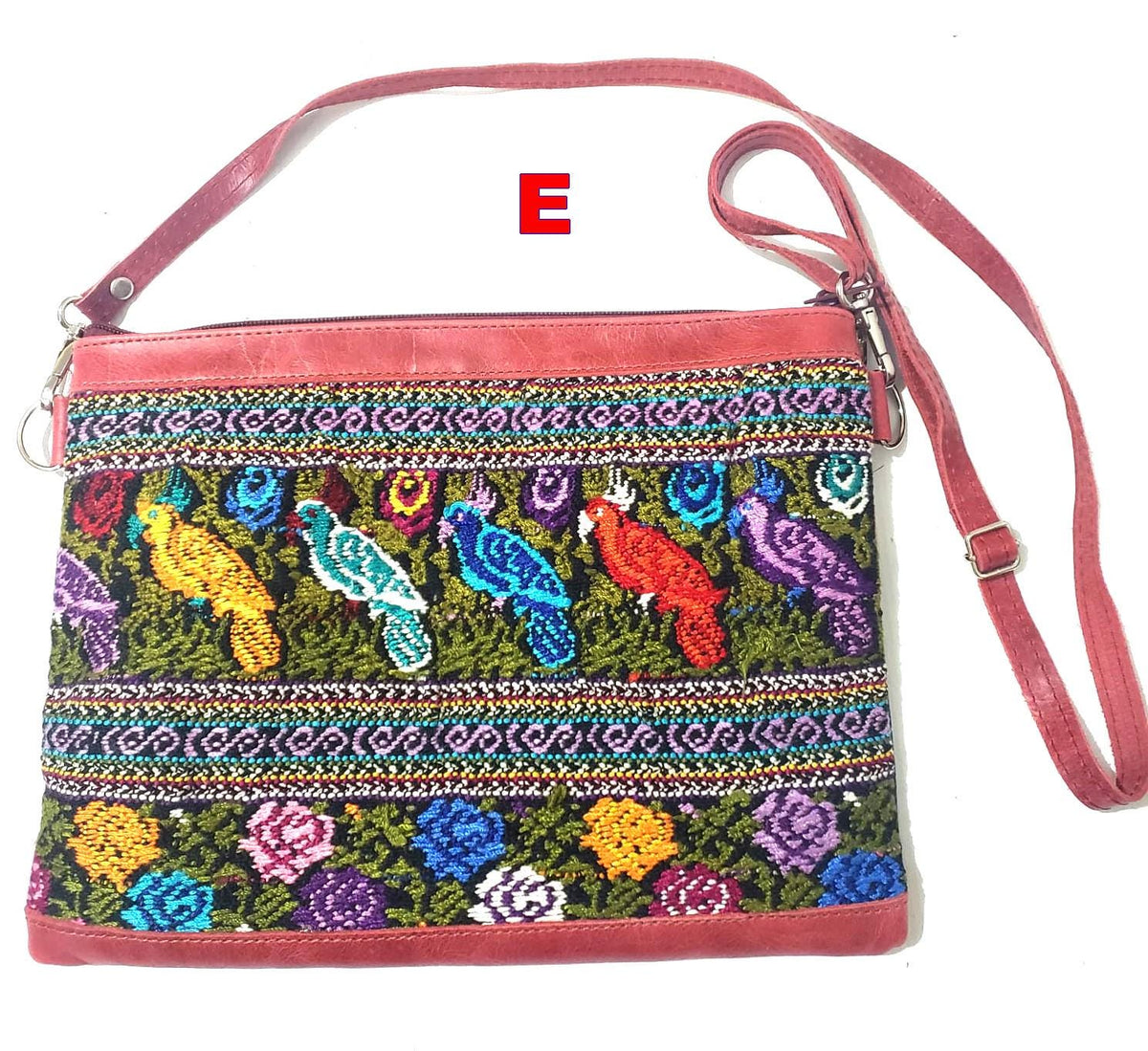 Guatemalan Leather Huipil Crossbody Clutch: Mayan Woven Purse