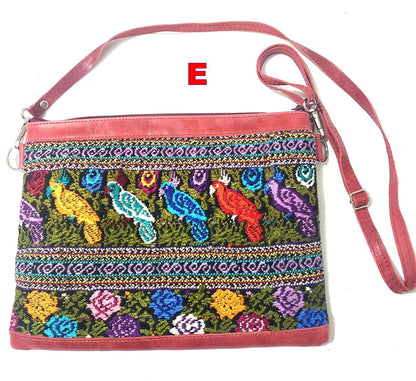 Guatemalan Leather Huipil Crossbody Clutch: Mayan Woven Purse