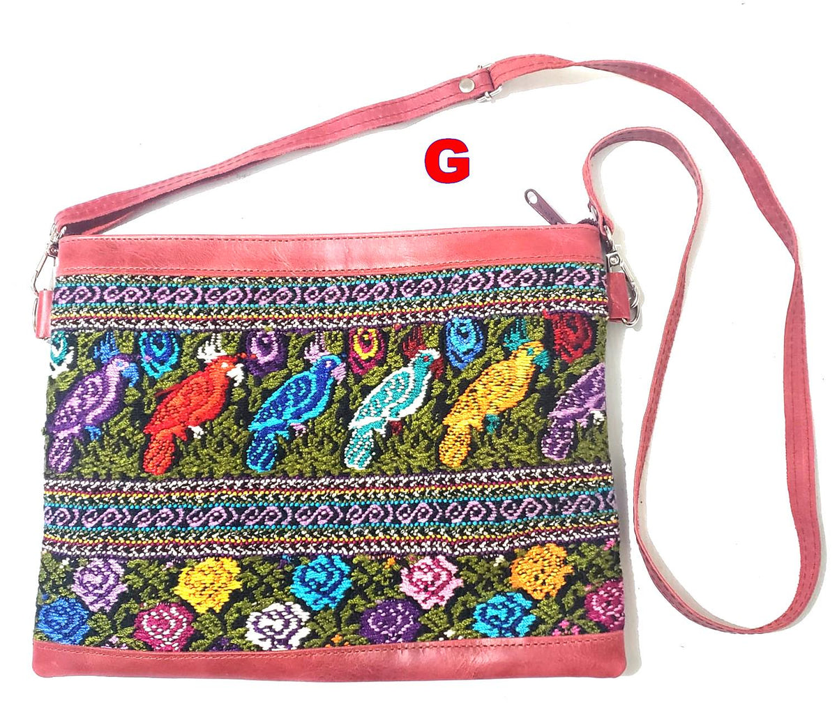 Guatemalan Leather Huipil Crossbody Clutch: Mayan Woven Purse