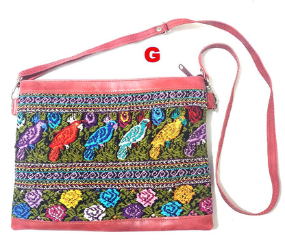 Guatemalan Leather Huipil Crossbody Clutch: Mayan Woven Purse