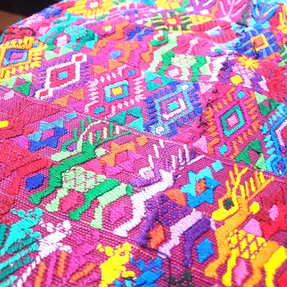 Handwoven Guatemalan Huipil Top - Tactic Coban Traditional Embroidered Cotton Blouse with Deer & Geometric Motif, Large
