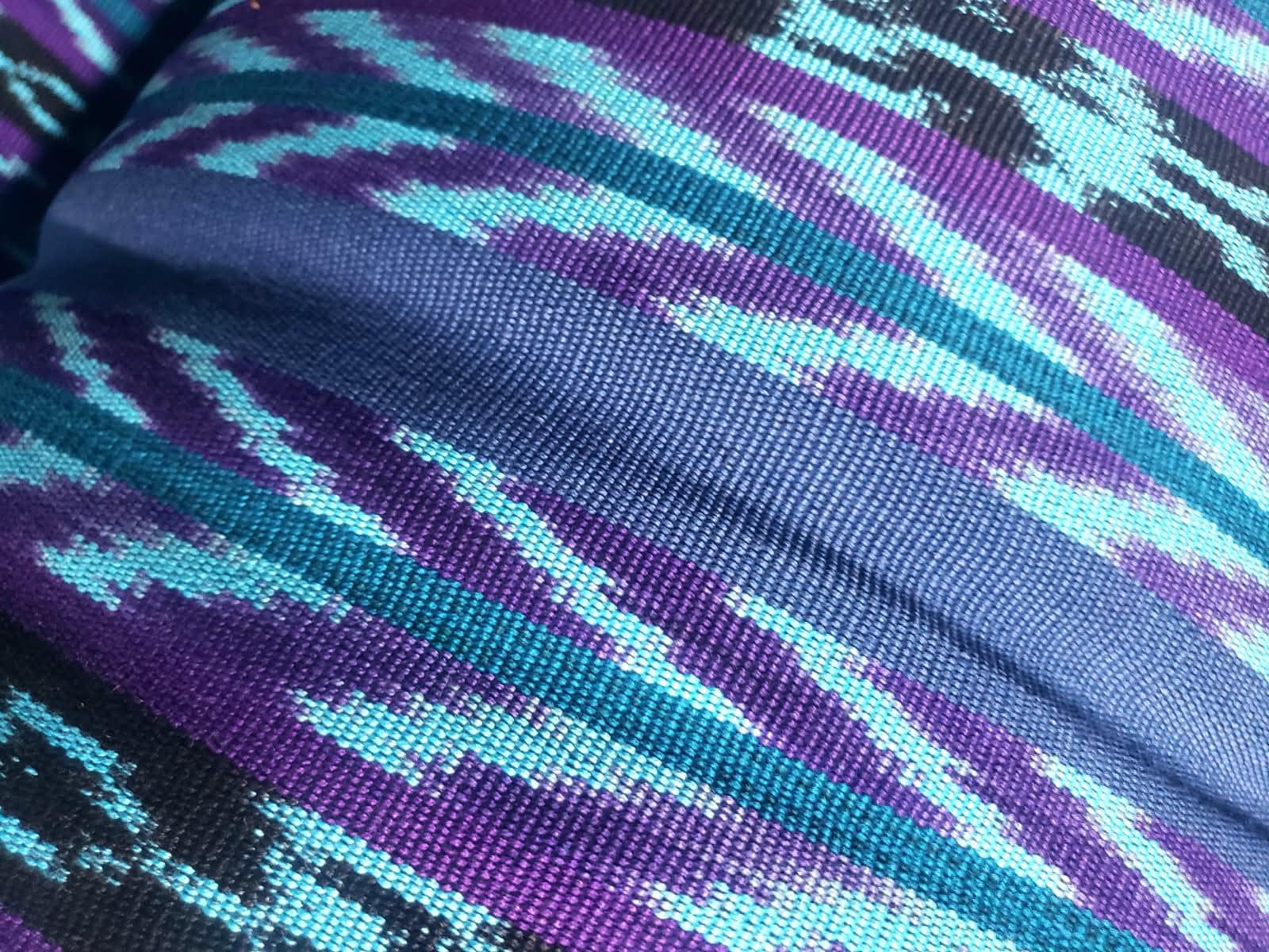 Handwoven Guatemalan Textile by the Yard - Cyan Purple Blue Cotton Fabric for Skirts, Curtains & Crafts -Foot Loom Material