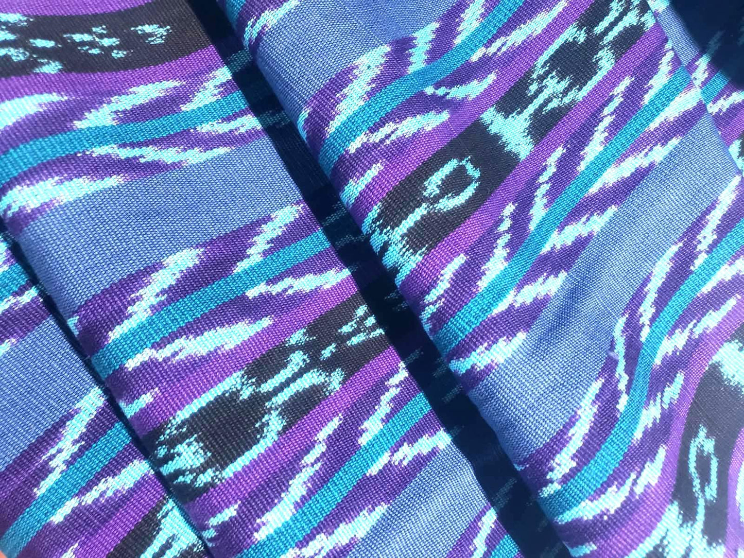 Handwoven Guatemalan Textile by the Yard - Cyan Purple Blue Cotton Fabric for Skirts, Curtains & Crafts -Foot Loom Material