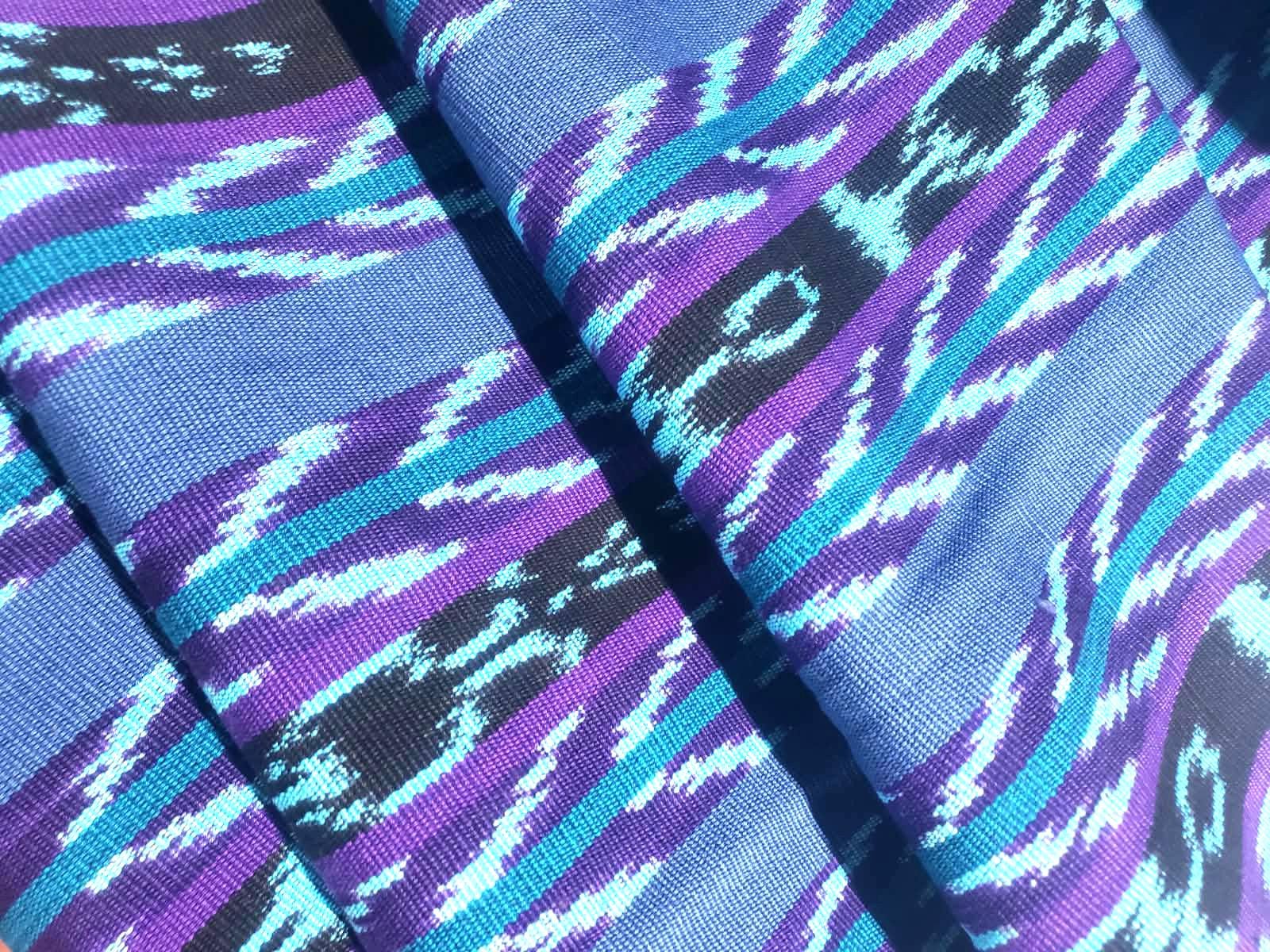 Handwoven Guatemalan Textile by the Yard - Cyan Purple Blue Cotton Fabric for Skirts, Curtains & Crafts -Foot Loom Material