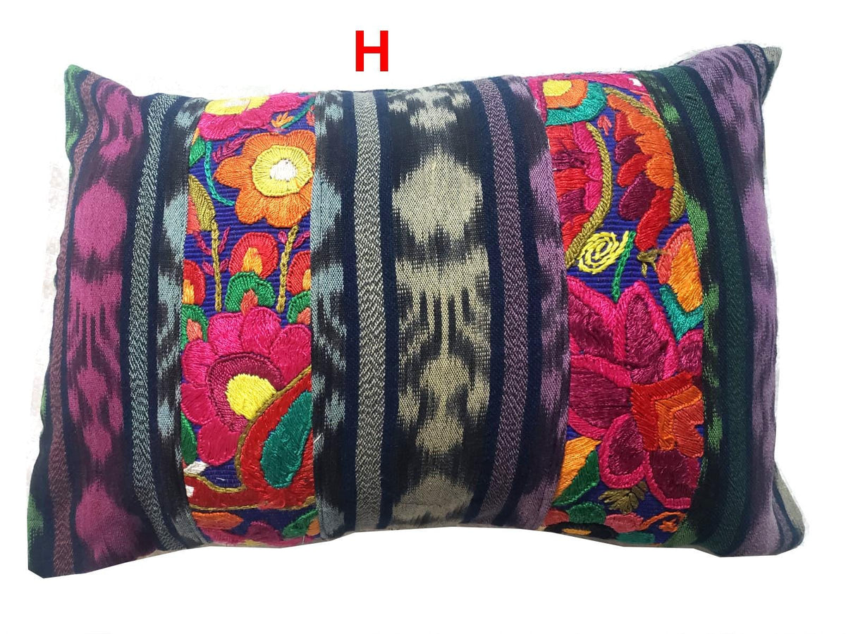 Guatemalan Hand-Embroidery Floral Pillow Case, Cushion Cover 12x18 Indigo Red color