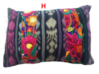 Guatemalan Hand-Embroidery Floral Pillow Case, Cushion Cover 12x18 Indigo Red color