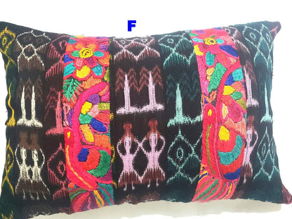 Guatemalan Hand-Embroidery Floral Pillow Case, Cushion Cover 12x18 Indigo Red color