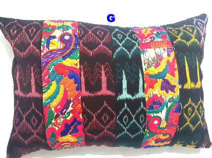 Guatemalan Hand-Embroidery Floral Pillow Case, Cushion Cover 12x18 Indigo Red color