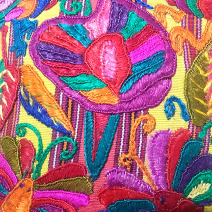 Guatemalan Hand-Embroidery Pillow, Green FUCHSIA COVER 18x18, Birds Embroidered case
