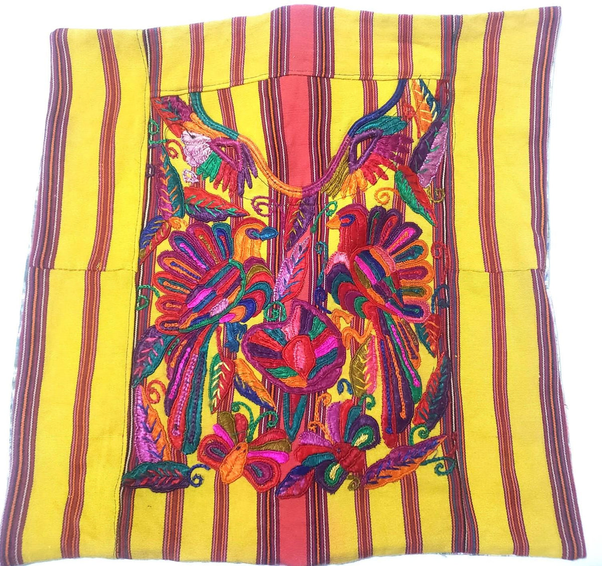Guatemalan Hand-Embroidery Pillow, Green FUCHSIA COVER 18x18, Birds Embroidered case