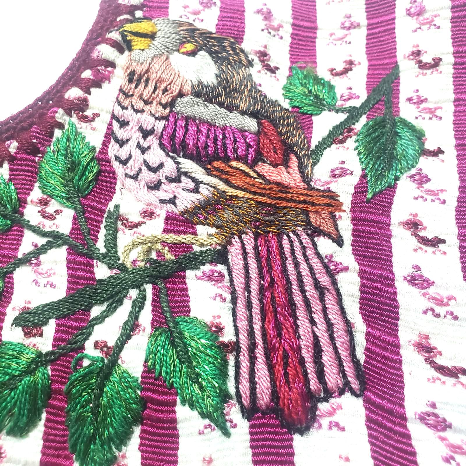 Vintage WHITE Handmade Embroidered BIRDS Santiago Atitlan Huipil Cotton Wall Decor Tapestry