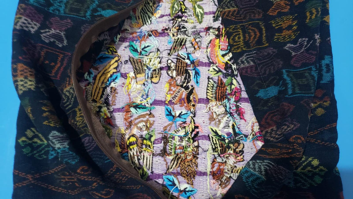 and Embroidered Bird Pillow Cover 14x22, Guatemalan Huipil Cushion Cover, Handwoven Mayan Artisan Pillow, Bohemian Lumbar Accent Pillow