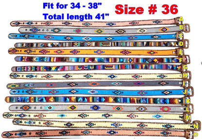 Lot of 2, 3 Authentic Handmade SILK Leather Braided UNISEX Belt, Colorful Woven Design with Buckle and Loop