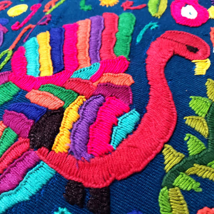 Upcycled Huipil PILLOW Case, Cushion Cover 19x19 inches, Handmade Blue PEACOCKS and FLORAL Textile