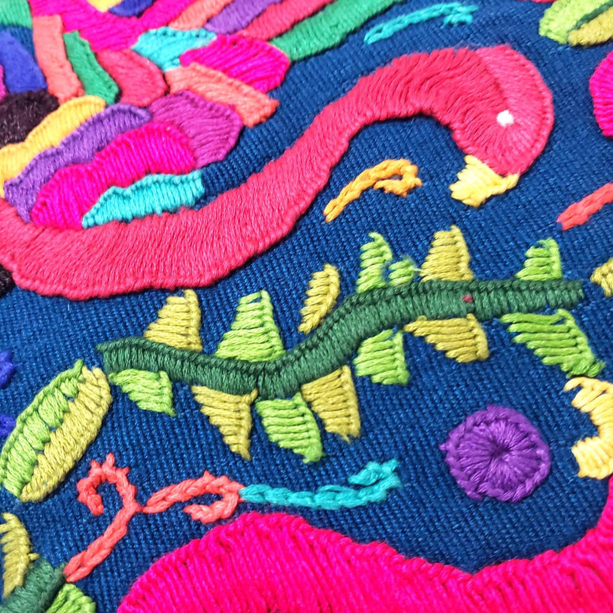 Upcycled Huipil PILLOW Case, Cushion Cover 19x19 inches, Handmade Blue PEACOCKS and FLORAL Textile