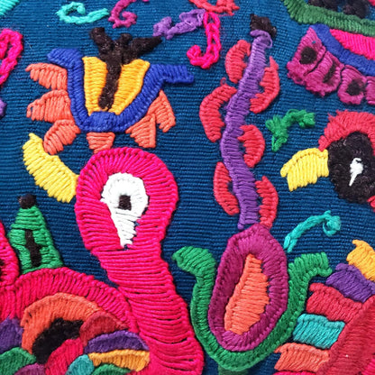 Upcycled Huipil PILLOW Case, Cushion Cover 19x19 inches, Handmade Blue PEACOCKS and FLORAL Textile