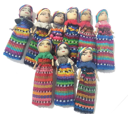 Guatemalan Artisans Two Inches 6 WORRY DOLLS in a POUCH Available In Multiple Options - Woven Fabric Clothing Traditional Dolls
