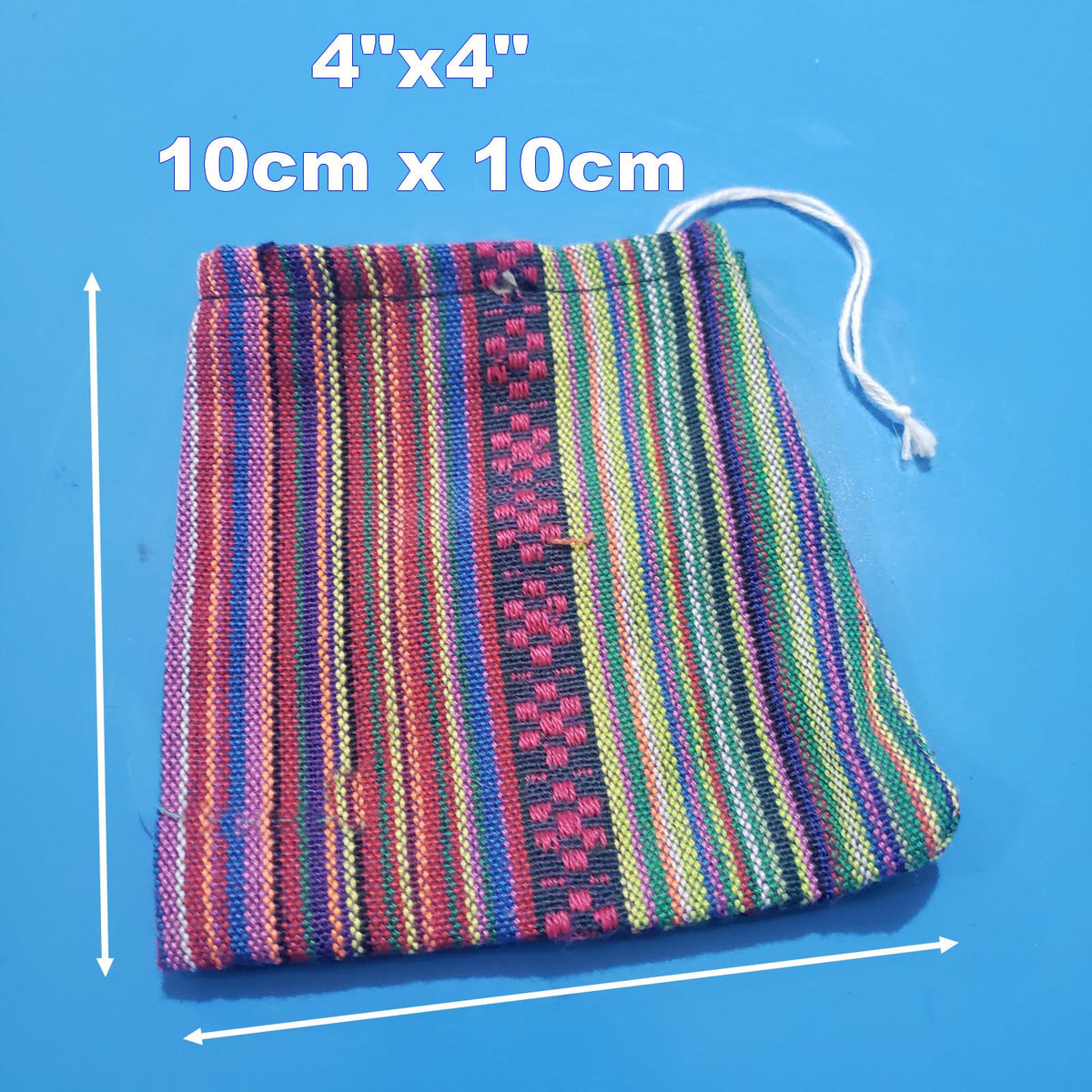 Set of 6 Small Cotton Pouches 4x4 - Handwoven Guatemalan Coin Purses & Gift Bags - Colorful Artisan Drawstring Favor Bags