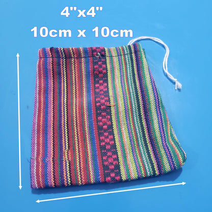 Set of 6 Small Cotton Pouches 4x4 - Handwoven Guatemalan Coin Purses & Gift Bags - Colorful Artisan Drawstring Favor Bags