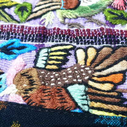 Hand Embroidered Bird Pillow 10x10, Guatemalan Huipil Cushion Cover, Handwoven Mayan Artisan Pillow, Bohemian Accent Pillow