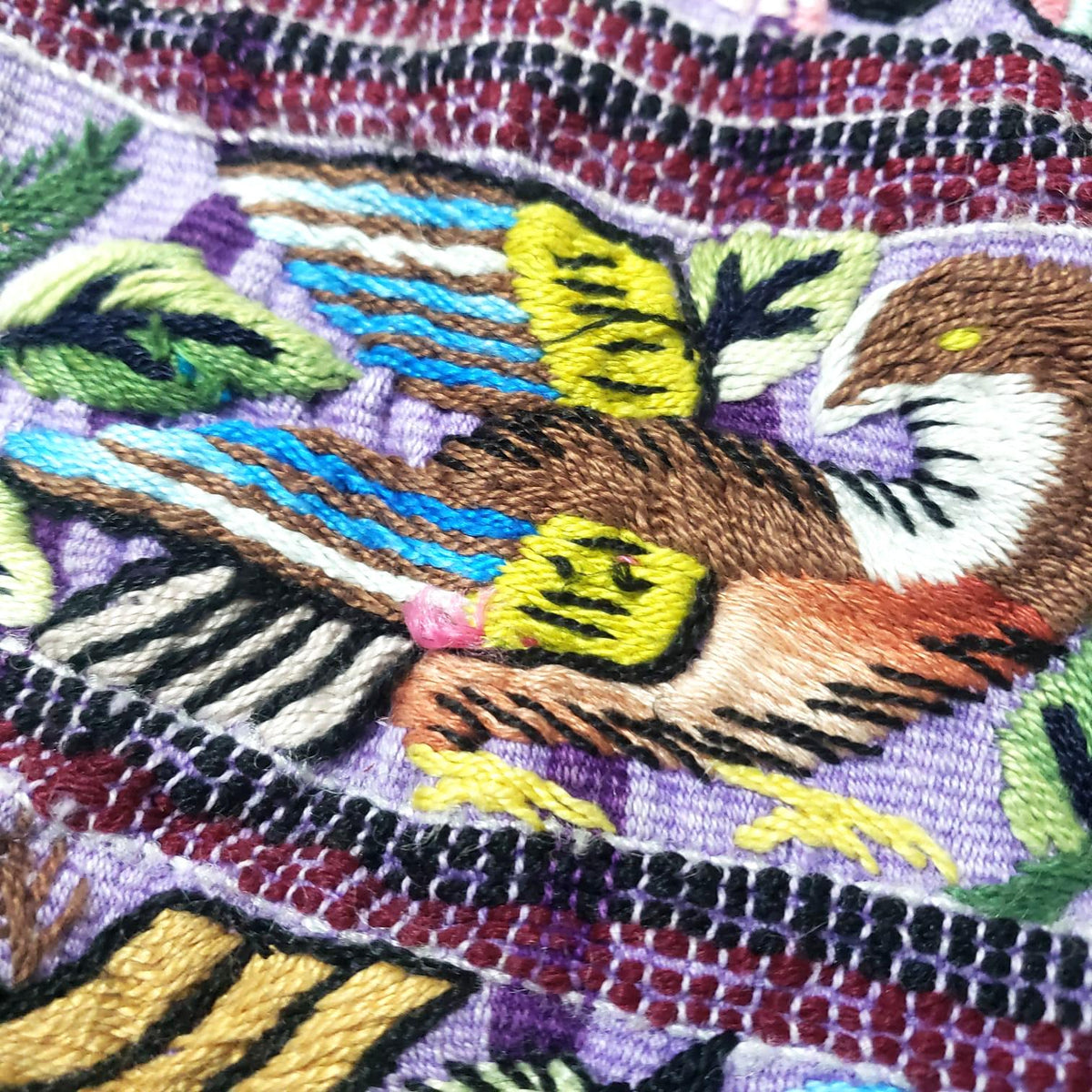 Hand Embroidered Bird Pillow 10x10, Guatemalan Huipil Cushion Cover, Handwoven Mayan Artisan Pillow, Bohemian Accent Pillow