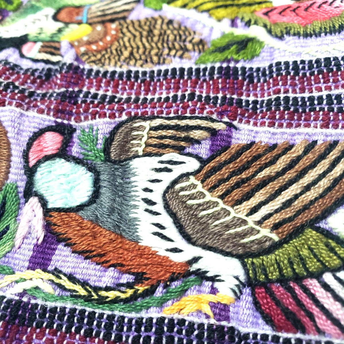 Hand Embroidered Bird Pillow 10x10, Guatemalan Huipil Cushion Cover, Handwoven Mayan Artisan Pillow, Bohemian Accent Pillow