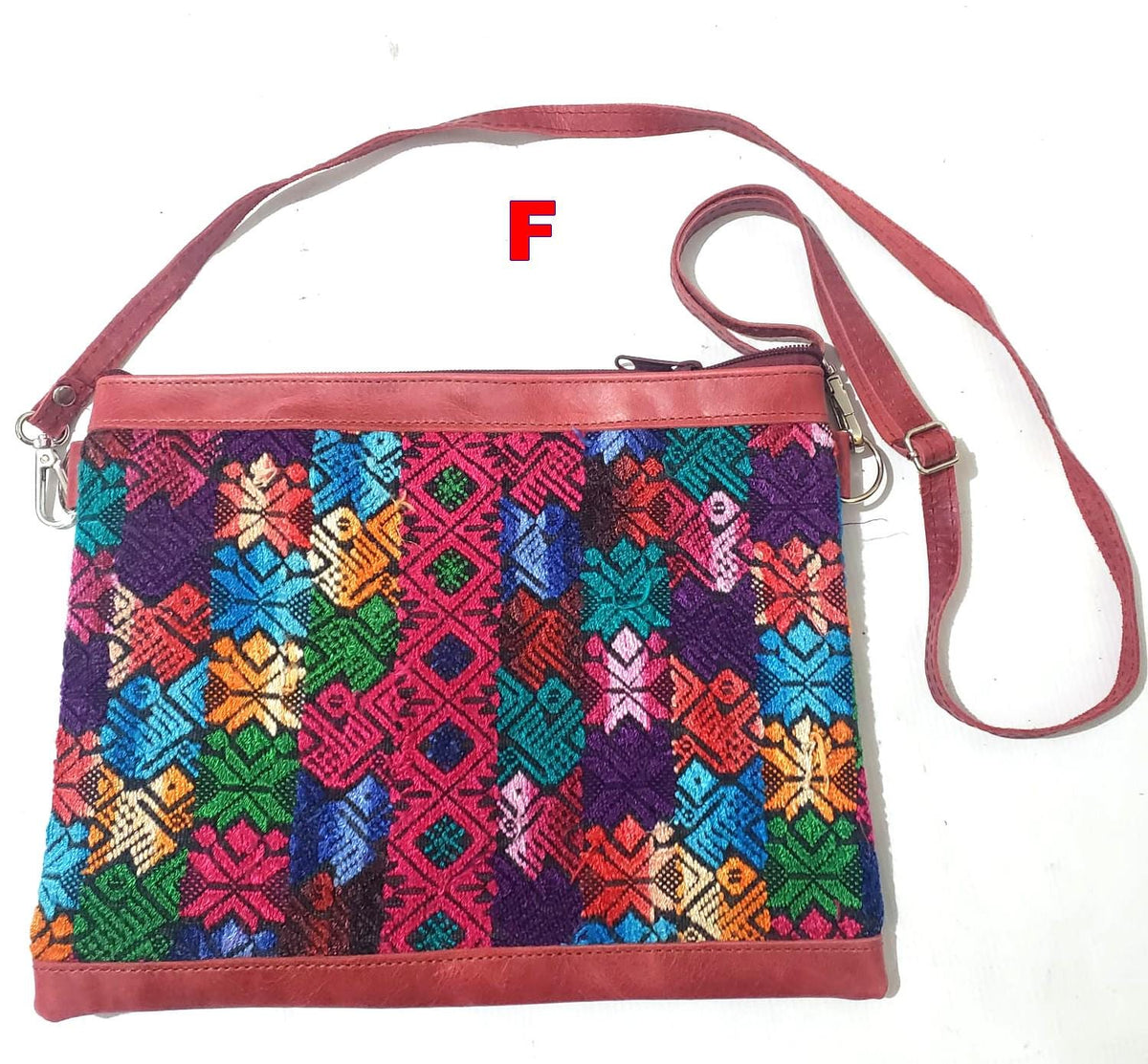 Guatemalan Leather Huipil Crossbody Clutch: Mayan Woven Purse
