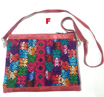 Guatemalan Leather Huipil Crossbody Clutch: Mayan Woven Purse