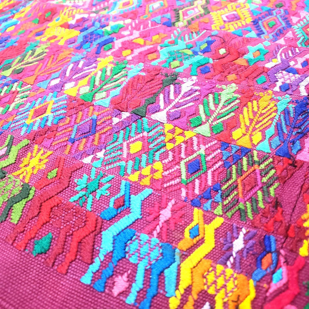 Handwoven Guatemalan Huipil Top - Tactic Coban Traditional Embroidered Cotton Blouse with Deer & Geometric Motif, Large