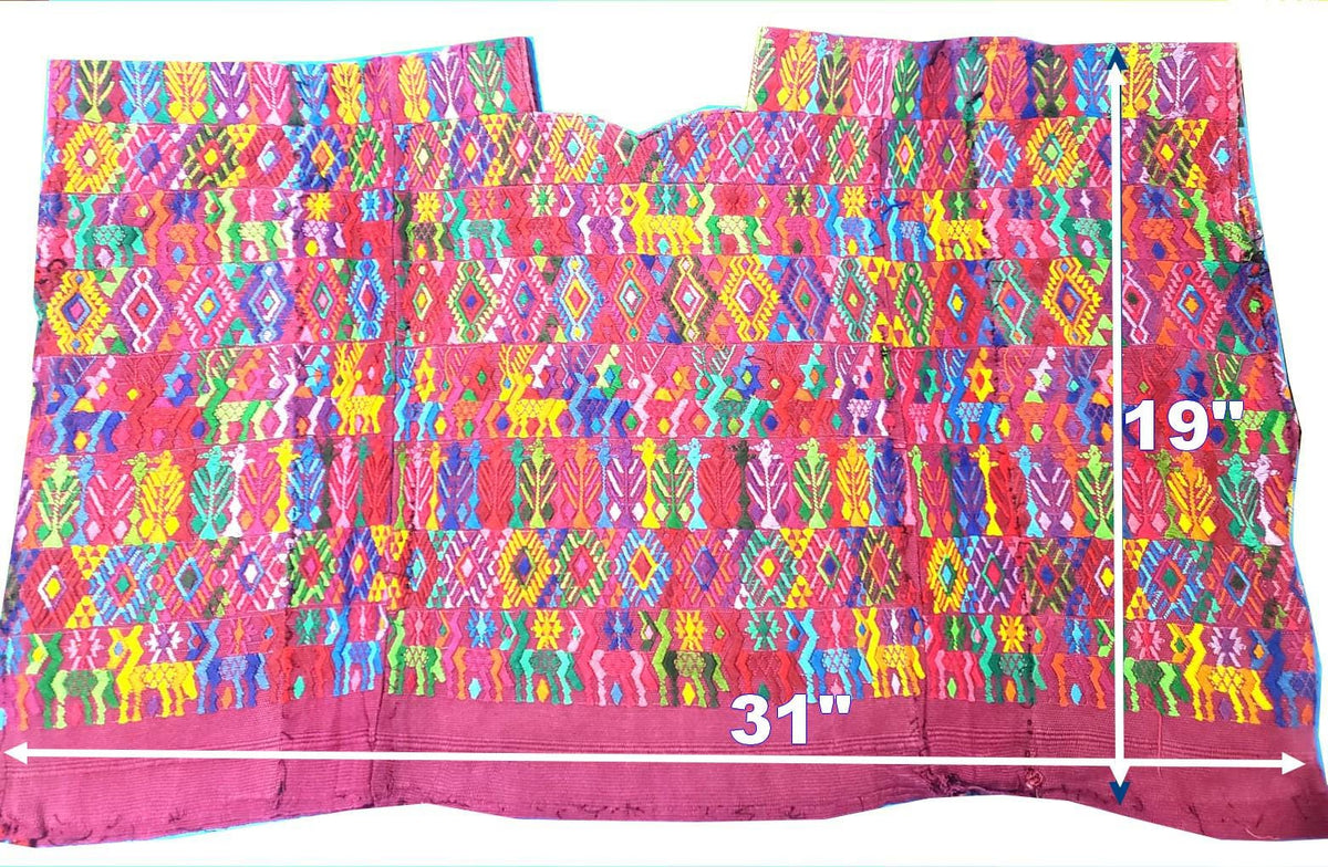 Handwoven Guatemalan Huipil Top - Tactic Coban Traditional Embroidered Cotton Blouse with Deer & Geometric Motif, Large