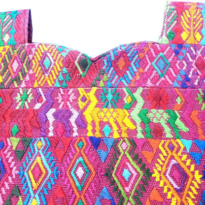 Handwoven Guatemalan Huipil Top - Tactic Coban Traditional Embroidered Cotton Blouse with Deer & Geometric Motif, Large