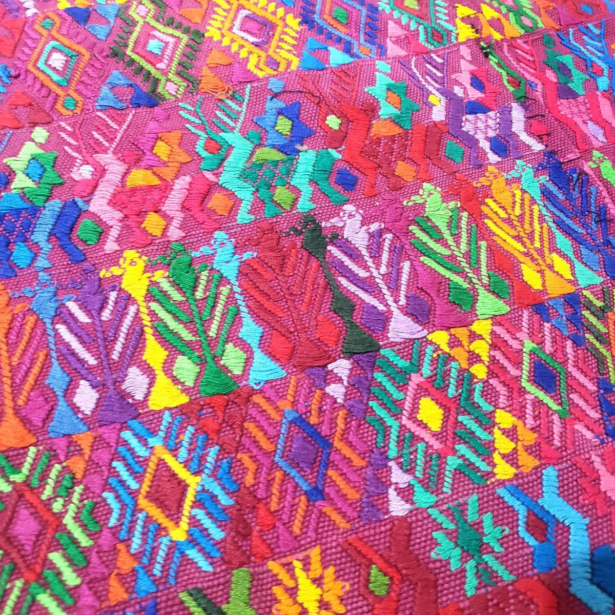 Handwoven Guatemalan Huipil Top - Tactic Coban Traditional Embroidered Cotton Blouse with Deer & Geometric Motif, Large