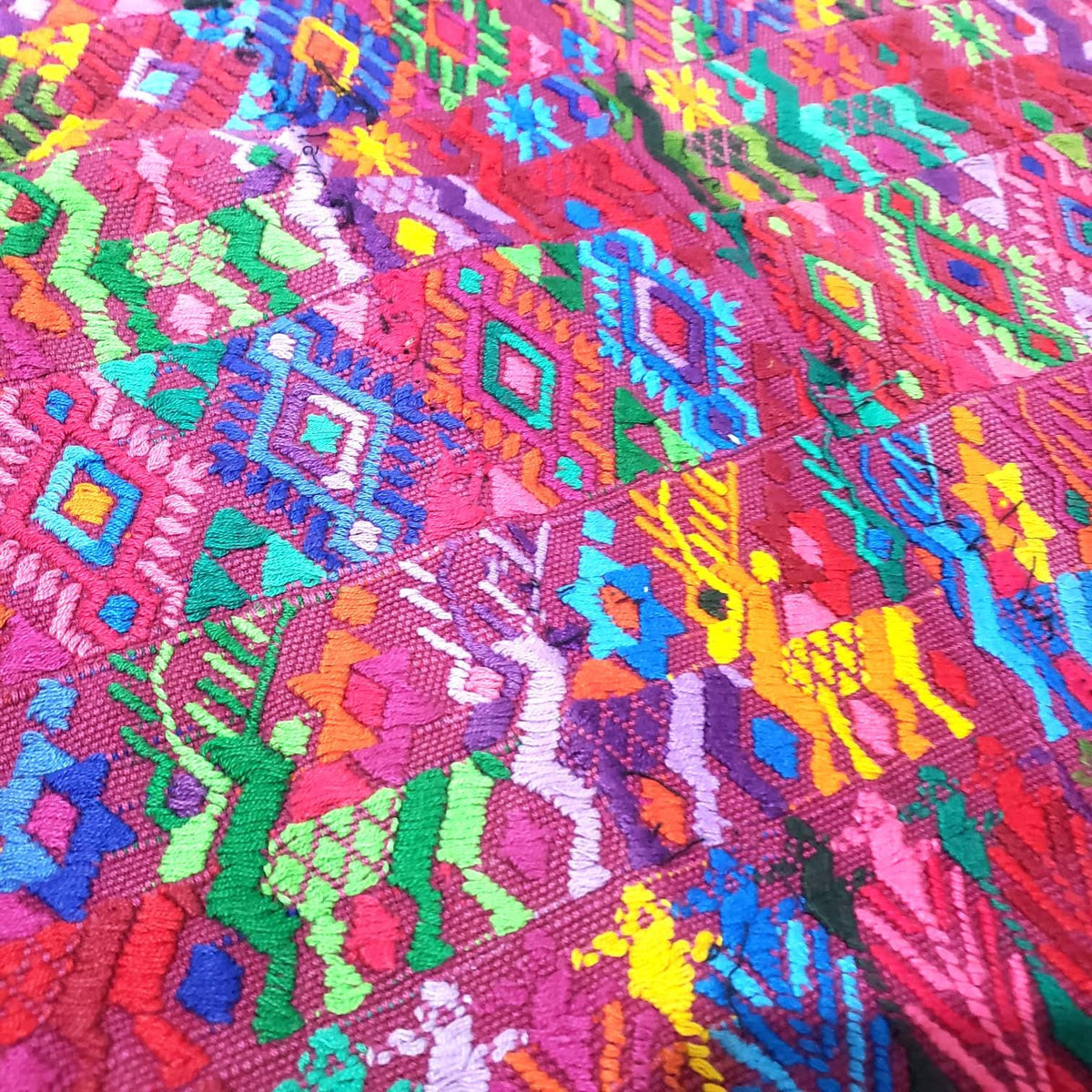 Handwoven Guatemalan Huipil Top - Tactic Coban Traditional Embroidered Cotton Blouse with Deer & Geometric Motif, Large