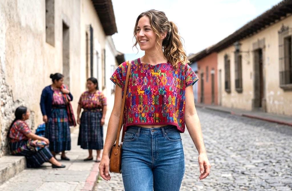 Handwoven Guatemalan Huipil Top - Tactic Coban Traditional Embroidered Cotton Blouse with Deer & Geometric Motif, Large