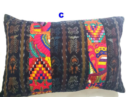 Guatemalan Hand-Embroidery Floral Pillow Case, Cushion Cover 12x18 Indigo Red color