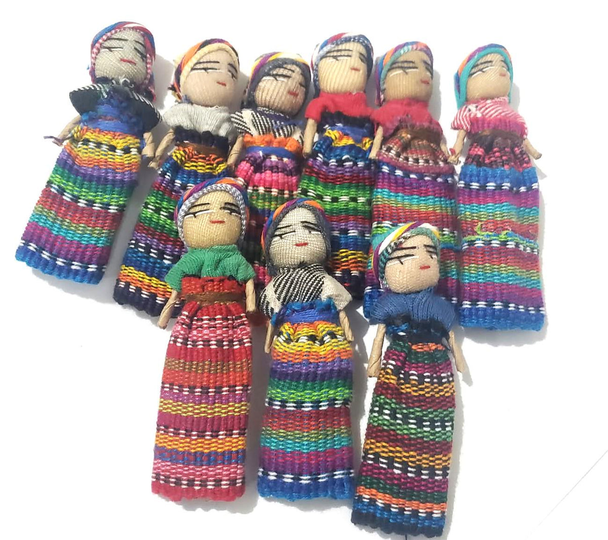 Guatemalan Worry Dolls: Traditional Mayan Clothing, Handmade, 2-inch