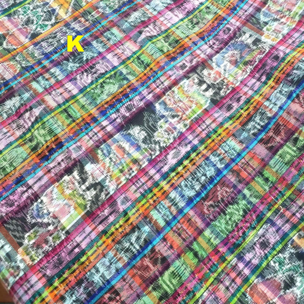 Guatemalan Unique Vintage Ikat Cotton fabric per yard, Hand Woven Ethnic Textile - 700 Corte