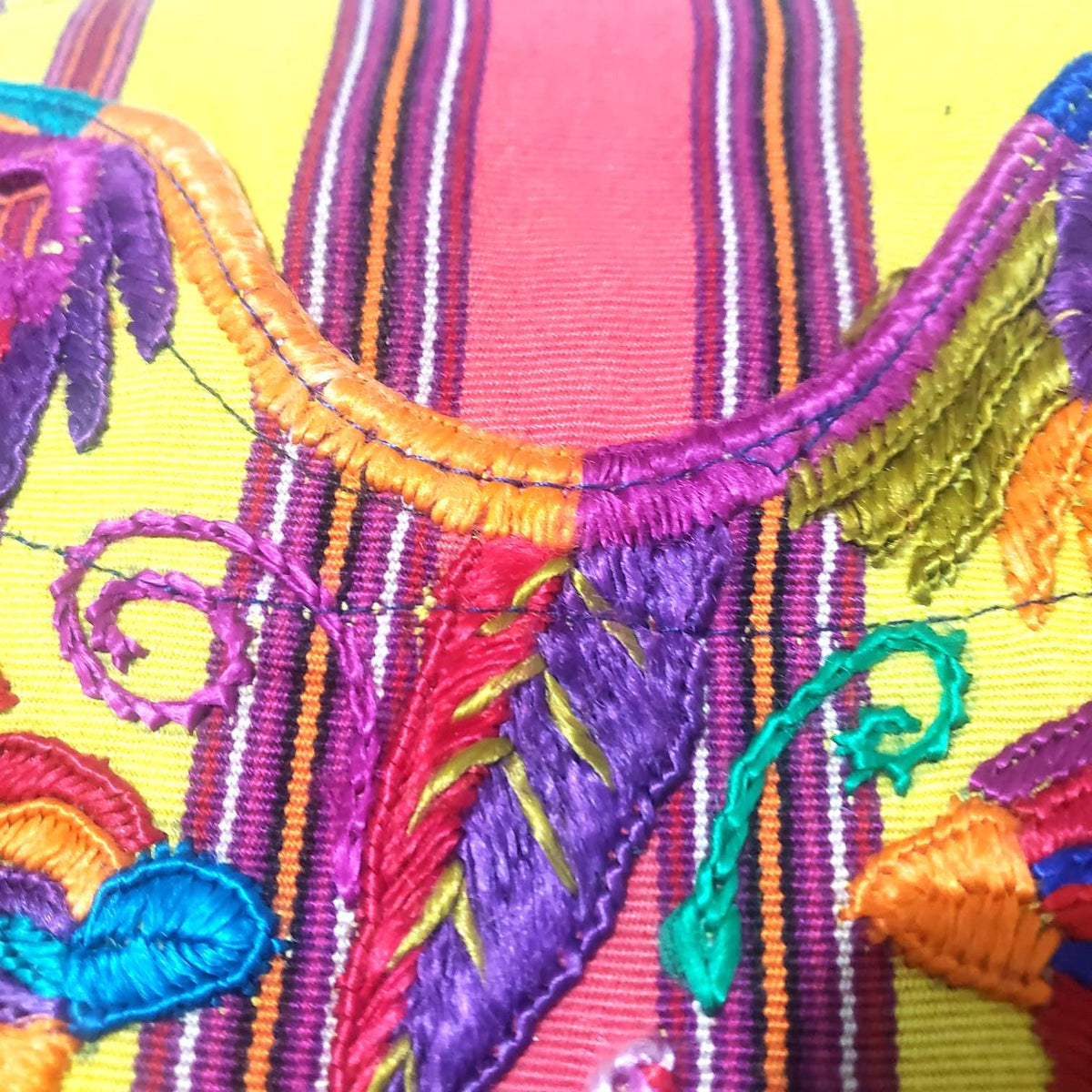 Guatemalan Hand-Embroidery Pillow, Green FUCHSIA COVER 18x18, Birds Embroidered case