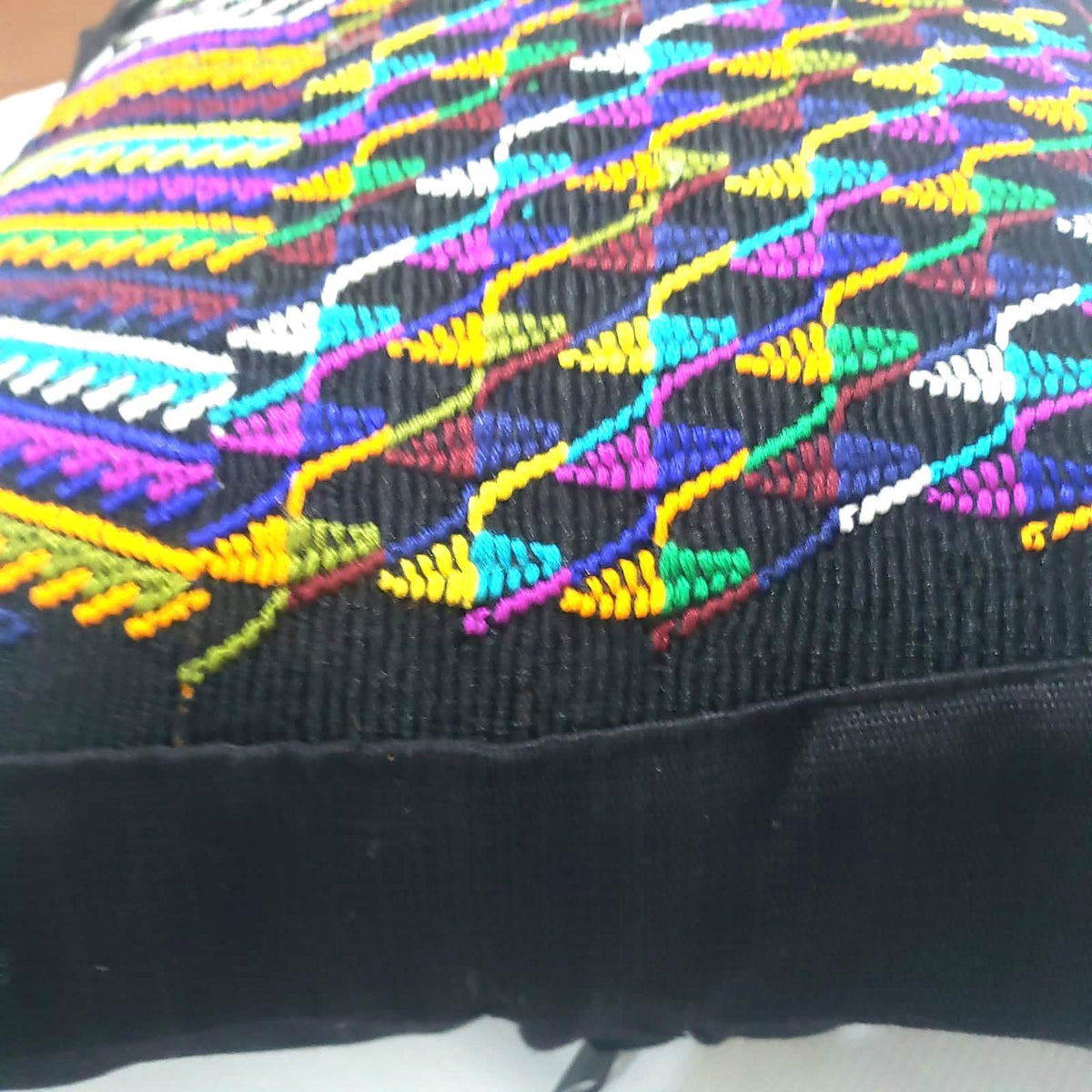 Nebaj Hand Weaved Pillow, MAYAN EAGLE Horse Weaved Cushion Customizable Size, BLACK Pillow Case