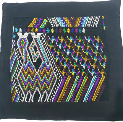 Nebaj Hand Weaved Pillow, MAYAN EAGLE Horse Weaved Cushion Customizable Size, BLACK Pillow Case